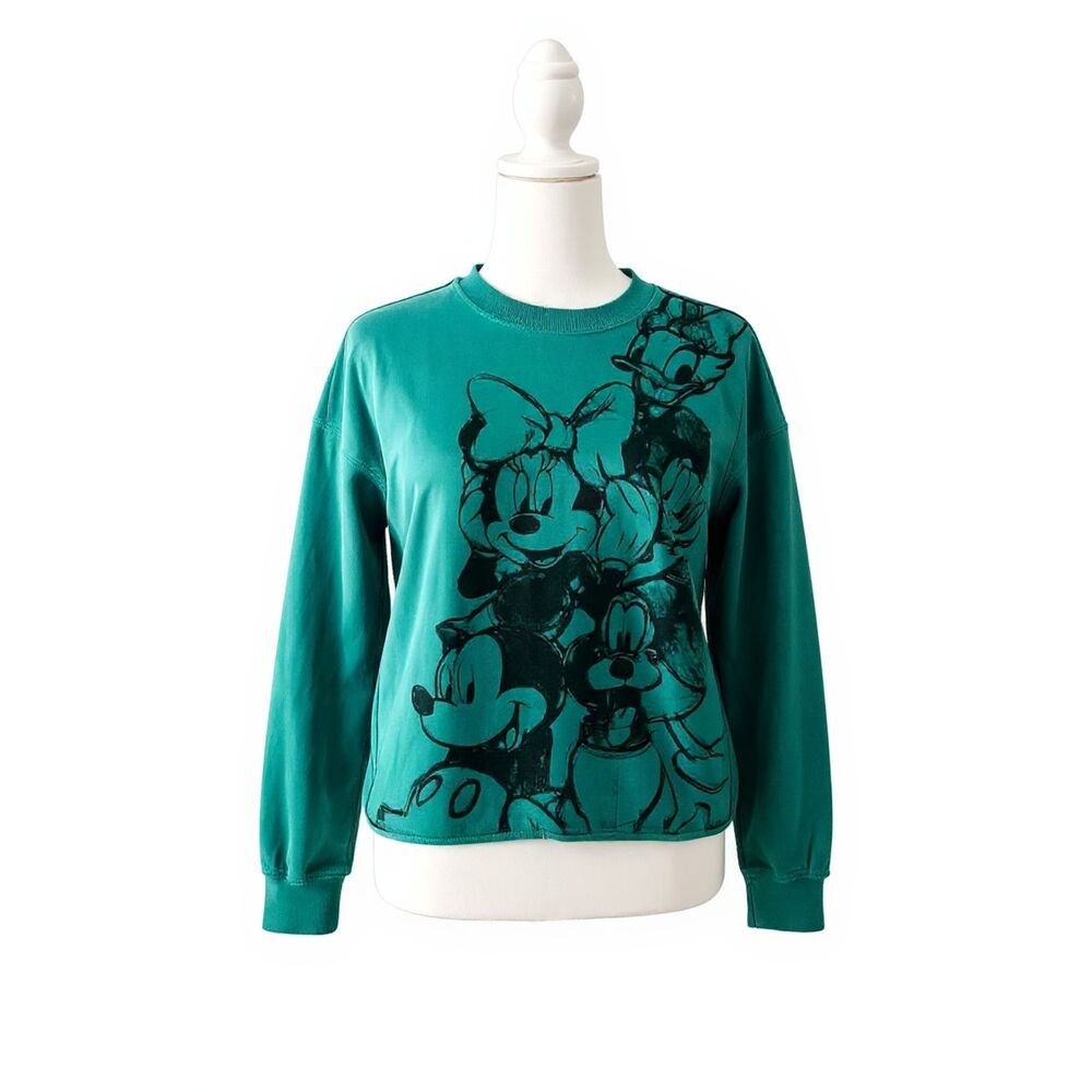 Disney Mickey & Friends Sweatshirt XS Teal Retro Vintage Cozy Graphic Pullover